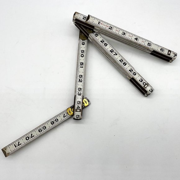 Vtg Evans Folding Wood Ruler 060 White 6'-72" Extension Brass Hinges Oil Joints - Picture 2 of 6